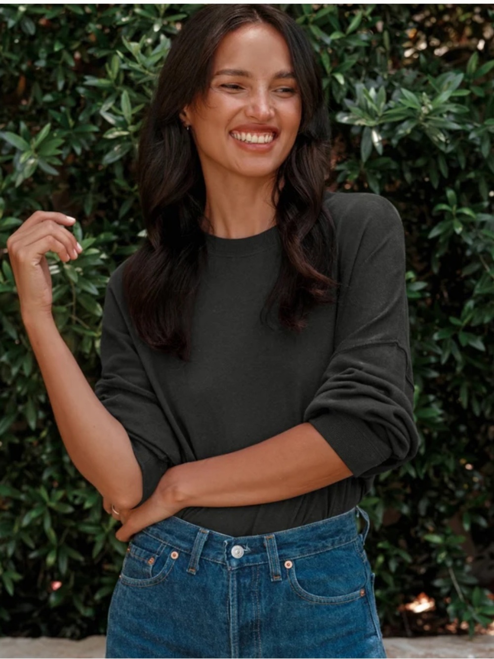 Jenni Kayne Boyfriend Long Sleeve Tee Black Small